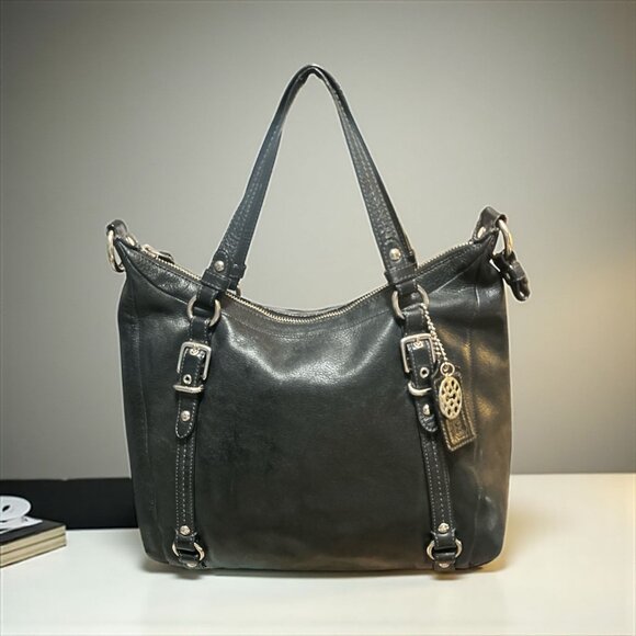 Coach Alexandra Satchel 15273 Black Leather Nickel Convertible Hobo Purse Boho - Picture 1 of 7